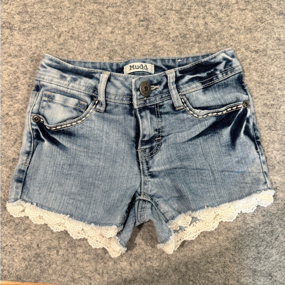Mudd Girls Light Blue Jean Shorts with White Lace